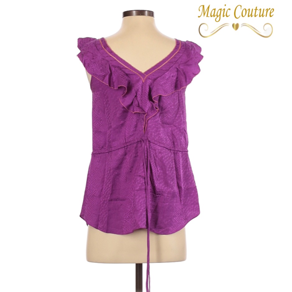 Rebecca Taylor Purple Silk Printed Ruffle Blouse